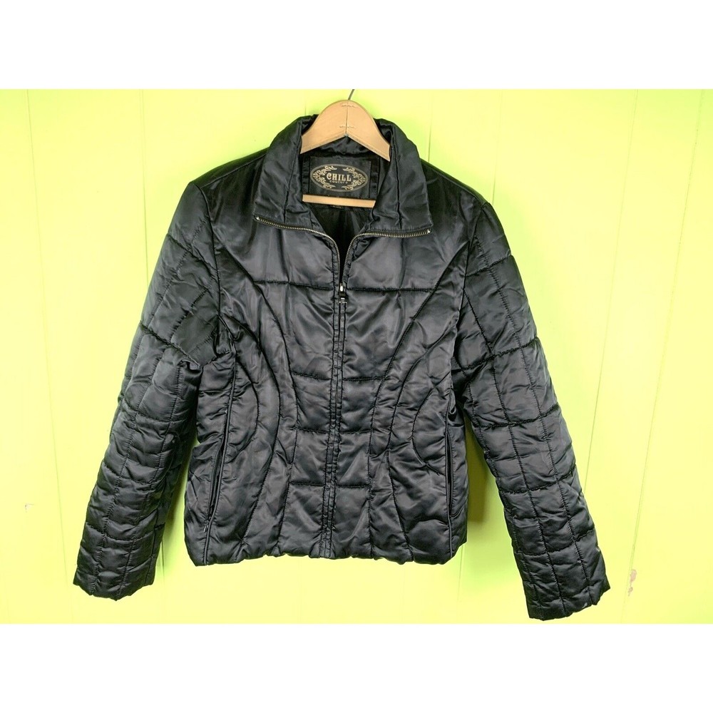 Chill Couture￼ Black Puff Jacket Coat Medium Zip Nylon Poly Zipped Pockets